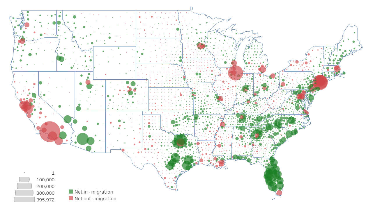 Exhibit 1: The COVID-19 Pandemic Migration, by County (April 2020 to July 2023)