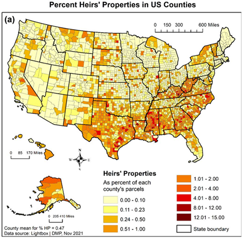 Percent Heirs' Properties in US Counties